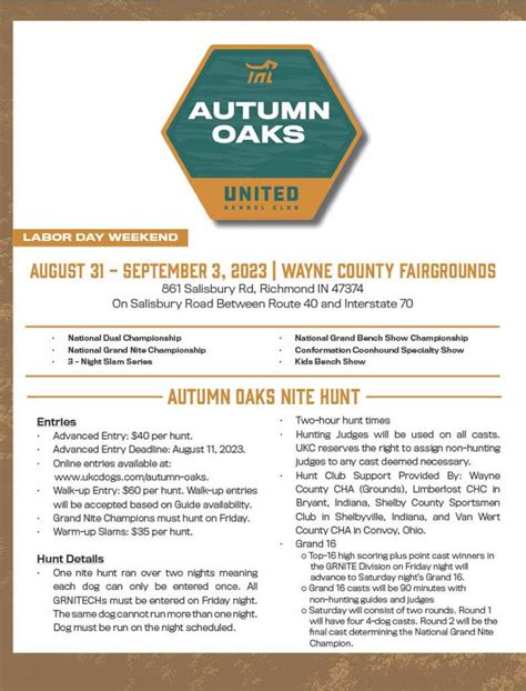 autumn oaks 2023 dates|autumn oaks ukc.